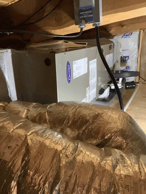 Carrier air handler installed in attic in Johnson City TX home