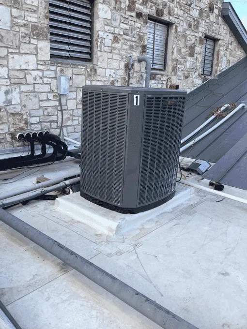 Commercial HVAC condenser installed on rooftop in Kerrville TX church