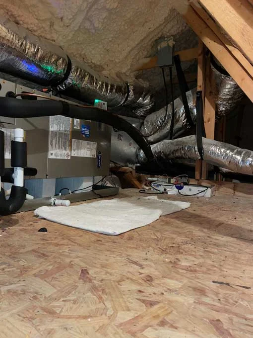 New Carrier air handler installed in attic with sealed ductwork in Boerne home