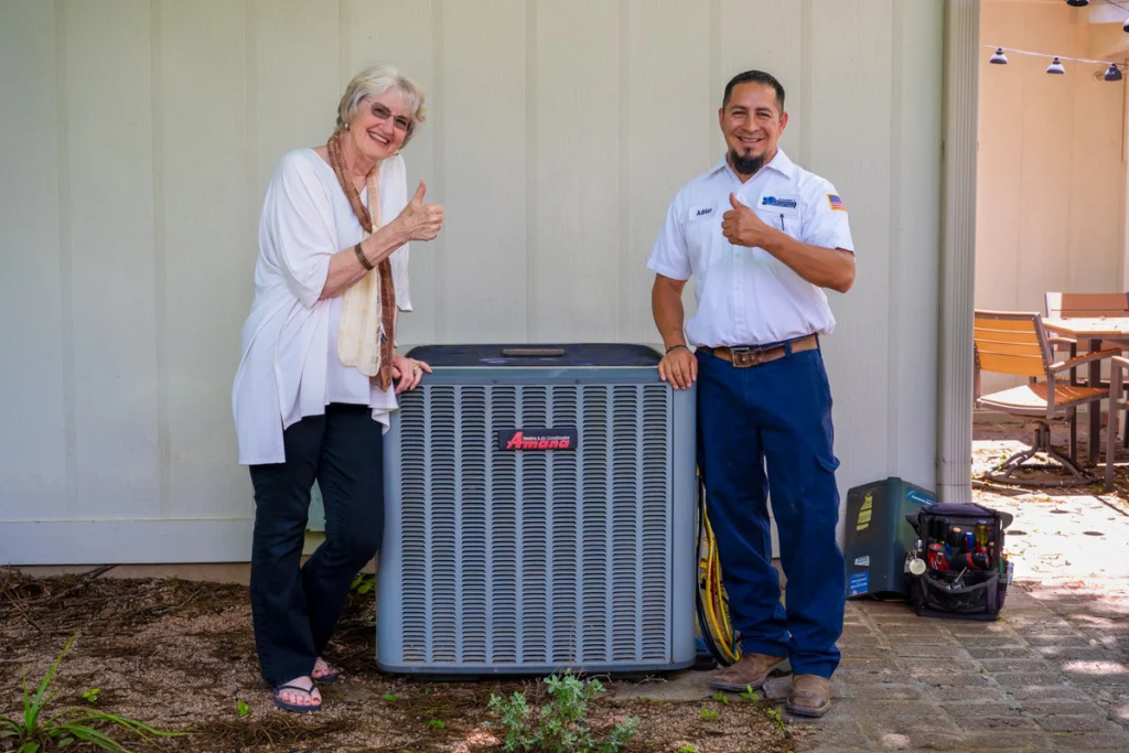 HVAC Technician and Customer with AC Unit - Fredericksburg, TX
