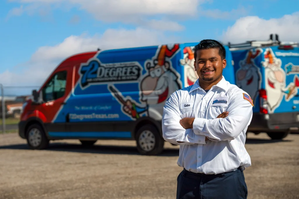 HVAC Technician Standing Before Service Van - Fredericksburg, TX