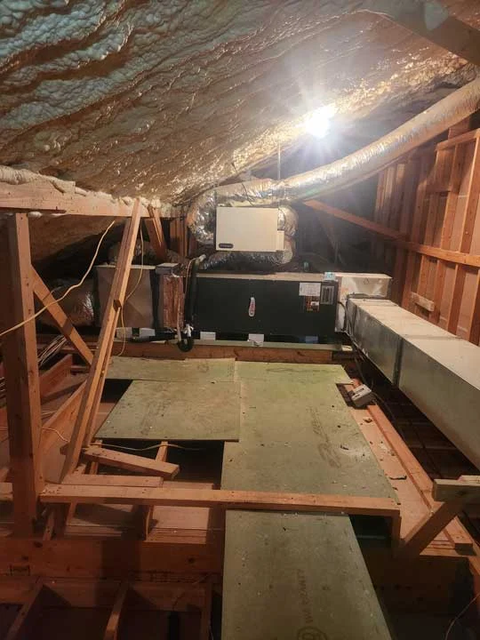 Newly installed furnace in a home's attic in Kerrville TX