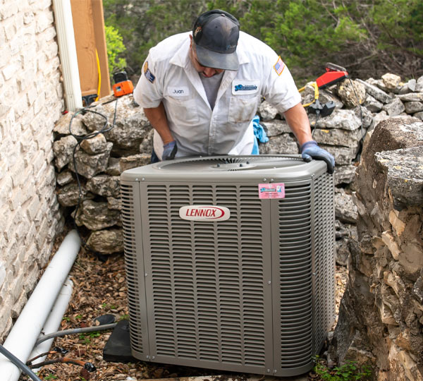 72 Degrees HVAC technician replaces an air conditioning condenser