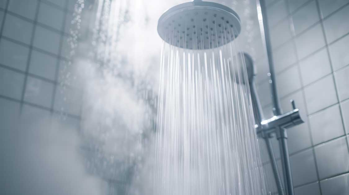 A hot steamy shower to show the benefits of a working hot water heater